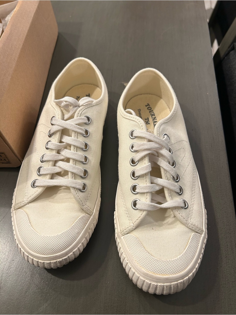 Tretorn Cream Canvas Low-Top Sneakers